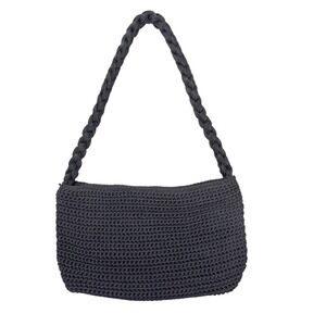 THE SAK Crocheted Shoulder Bag Purse Black 11"x6"x3"‎ Boho Minimalist